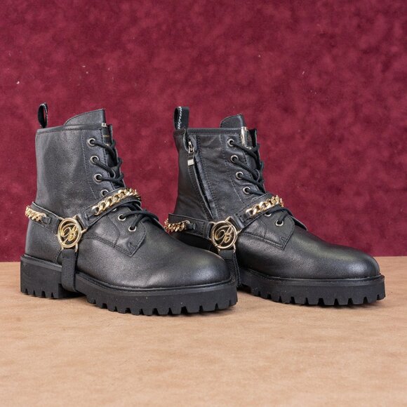 Blumarine Women Logo Chain Harness Combat Boots Size 9.5M...